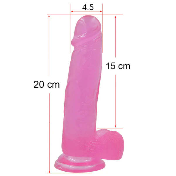 medidas del DILDO JELLY STUDS CRYSTAL 20 cm LARGE PINK