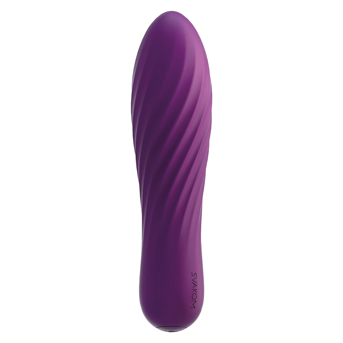  Vibrador Tulip de Svakom en color morado, mostrando su diseño curvo y acanalado para una inserción cómoda.