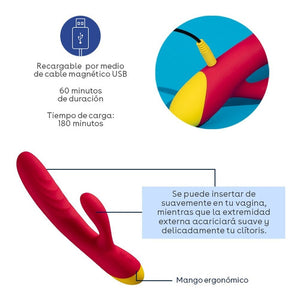 Vibrador Rabbit Jazz con forma flexible y hecho de silicona moldeada y anatómicamente compatible